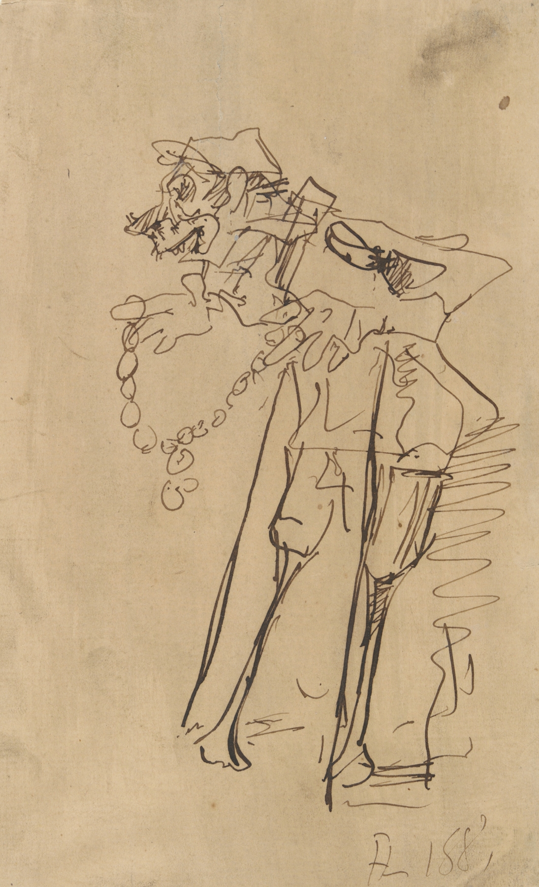 Caricature of a soldier holding a decoration (1881)