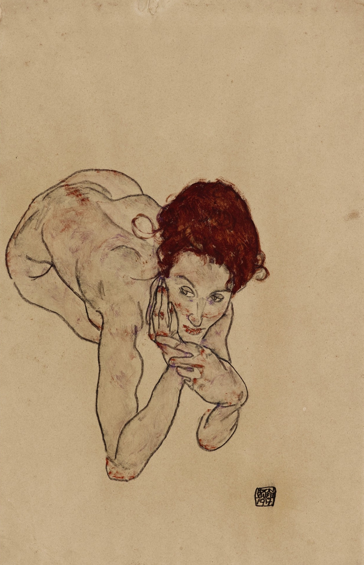 Kauernder weiblicher Akt (Crouching Female Nude) (1917)