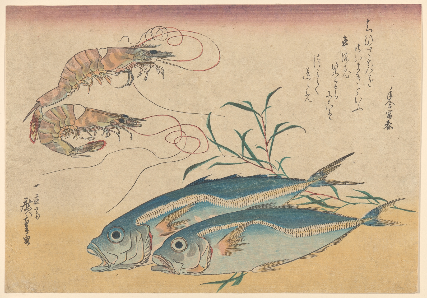 Kuruma Ebi, Aji Prawns, and Horse Mackerel (19th century)