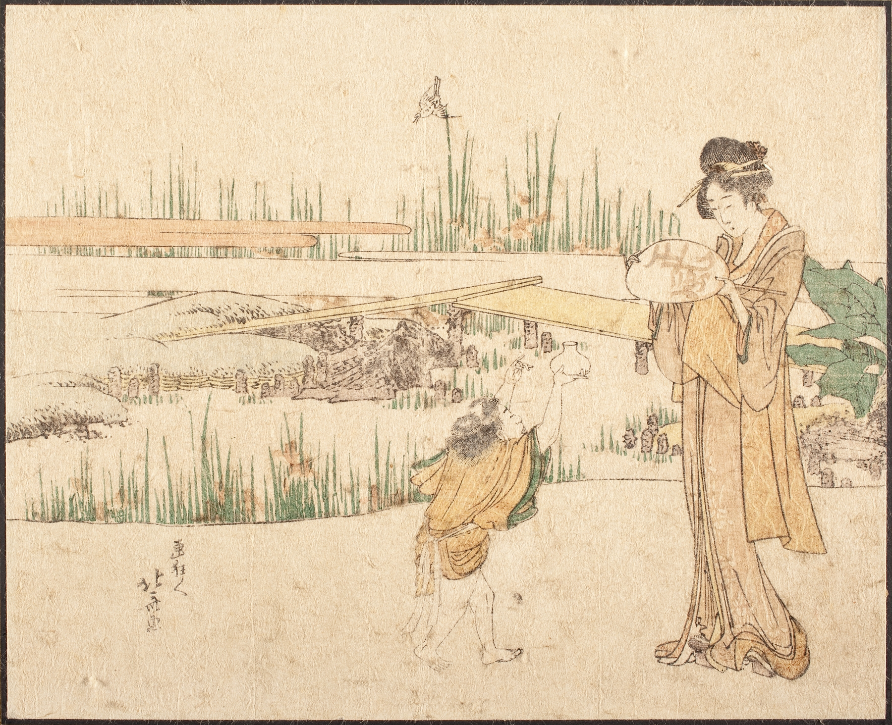 Woman and Child in a Garden; fragment of Goldfish Vendor (1800-1804)