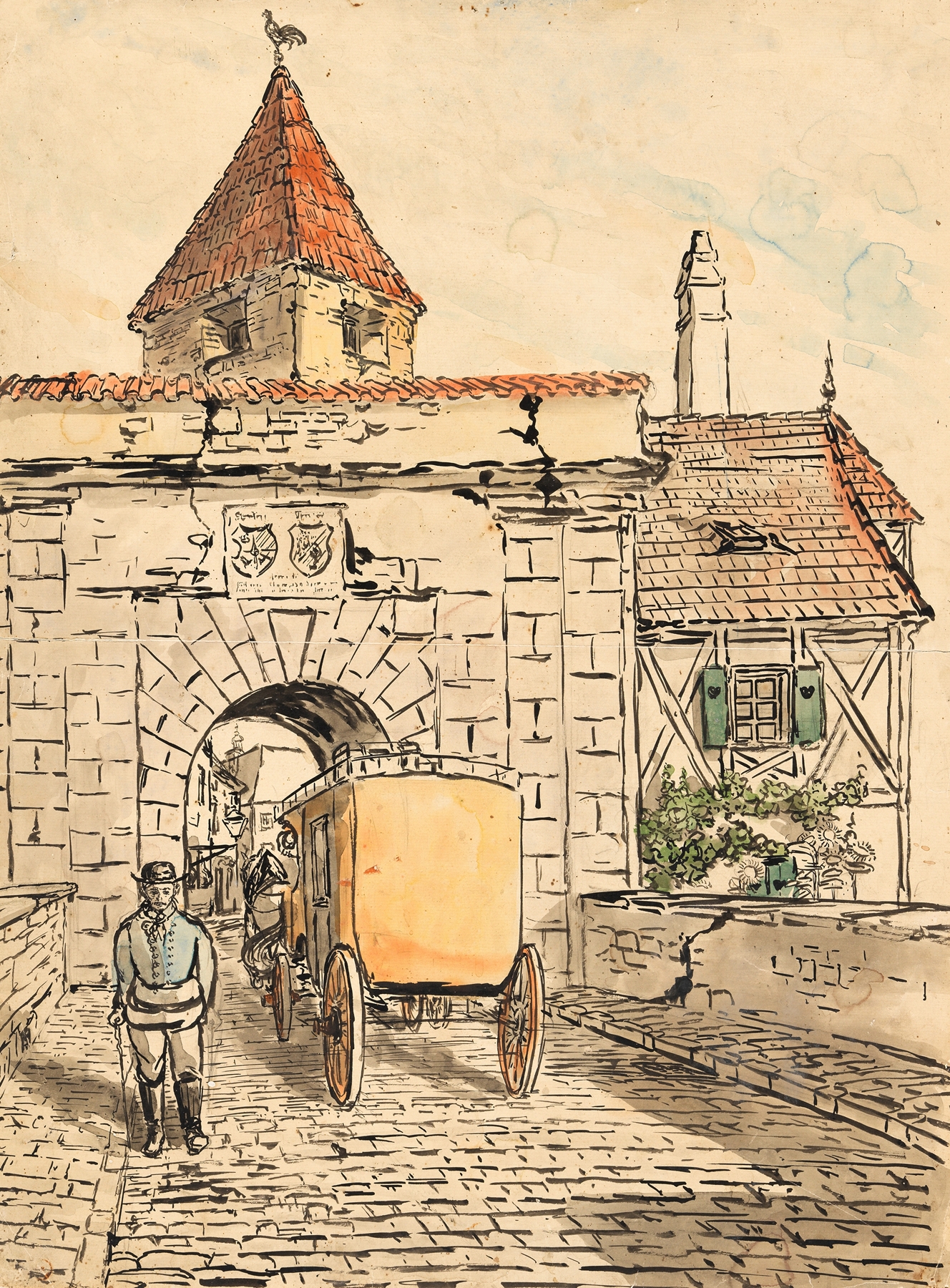 Stadttor mit Kutsche (Schülerarbeit) (ca 1912)