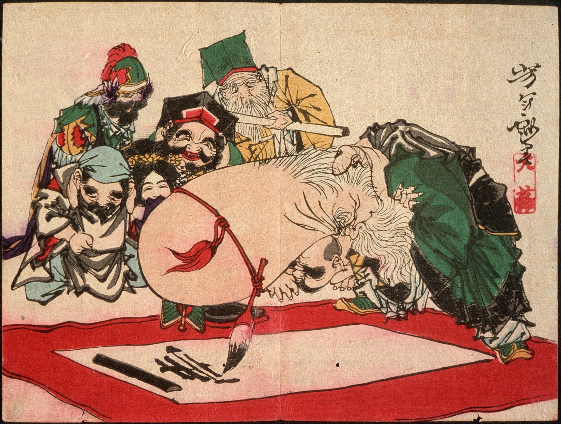 Fukurokuju Writing with His Head (1882)