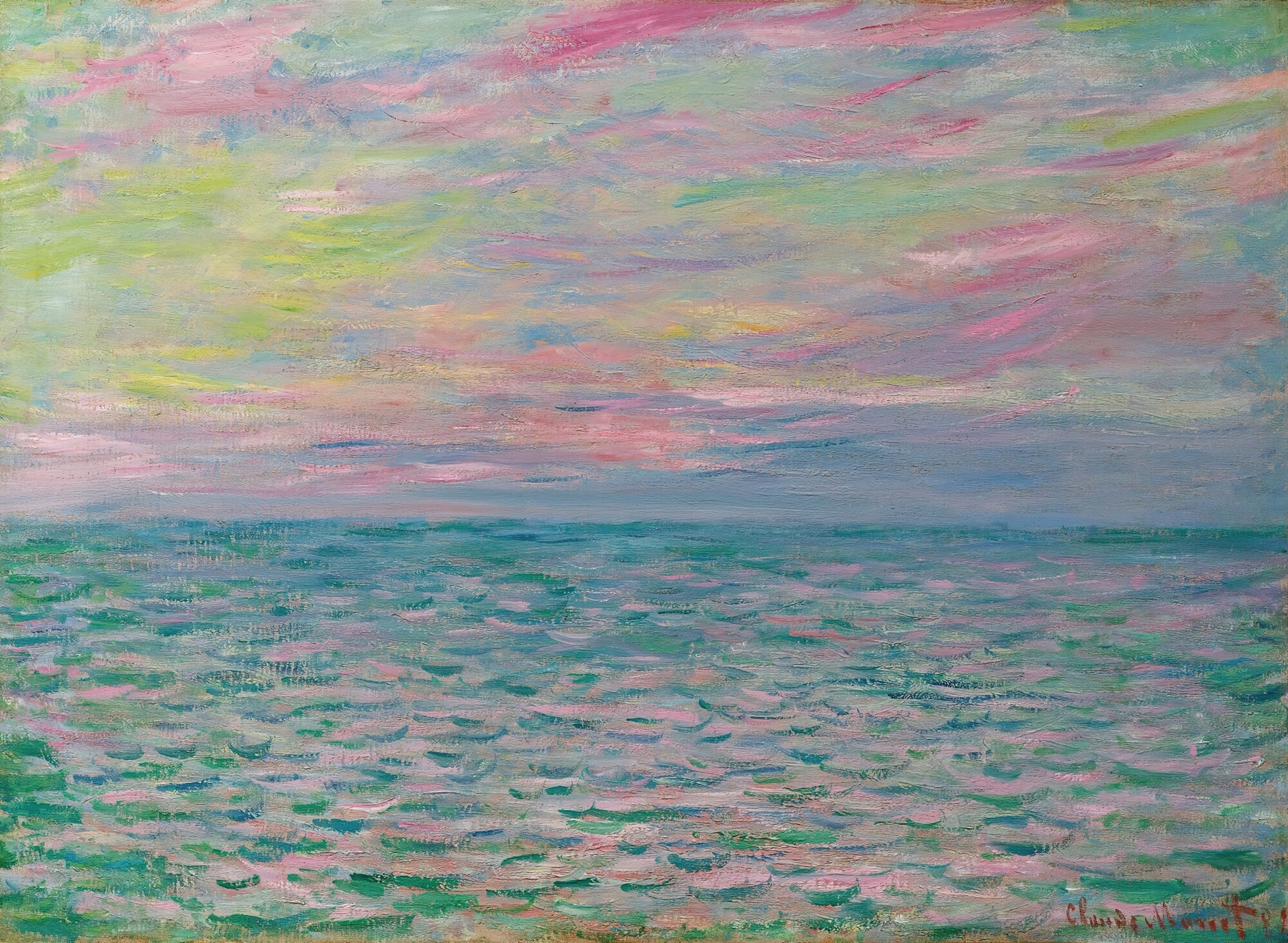 Coucher De Soleil À Pourville, Pleine Mer (1882)