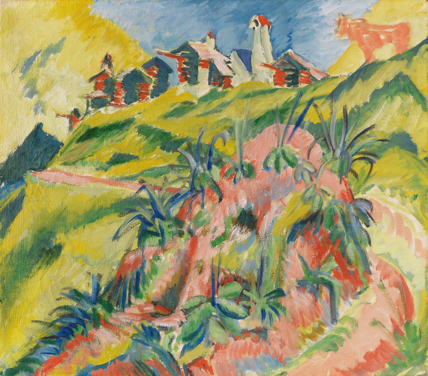 Bergdorf mit rosa Kuh (1919)