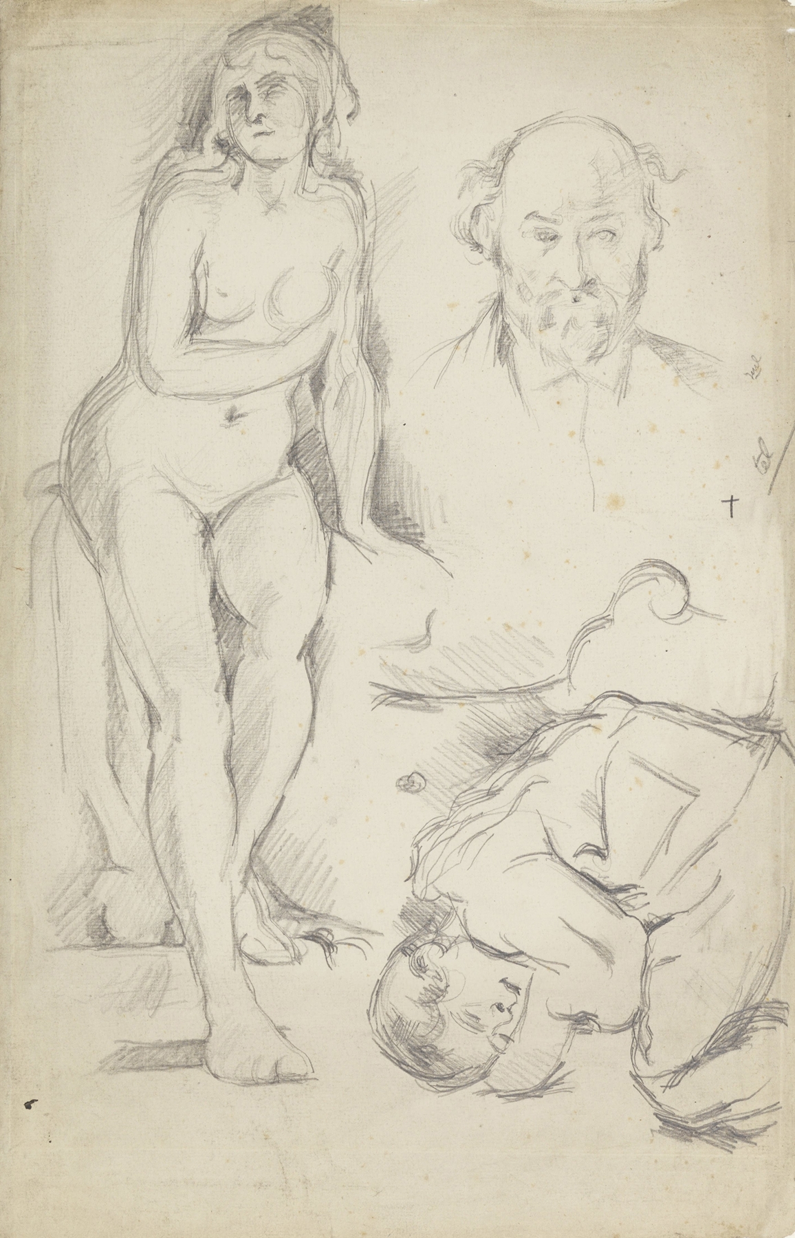 Studies of Three Figures, Including a Self-portrait (circa 1883)