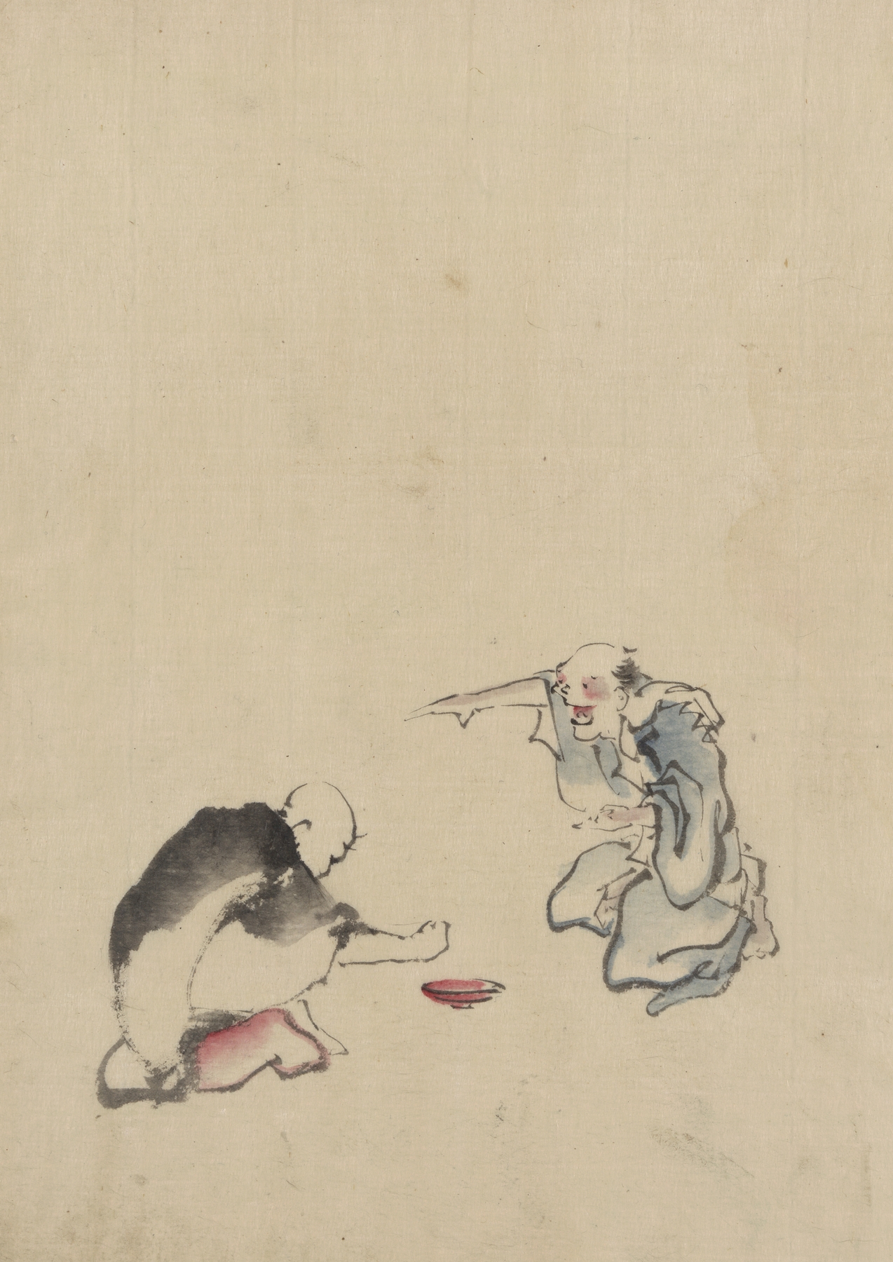 Two men playing a game or gambling, possibly involving dice of some sort (1830-1850)