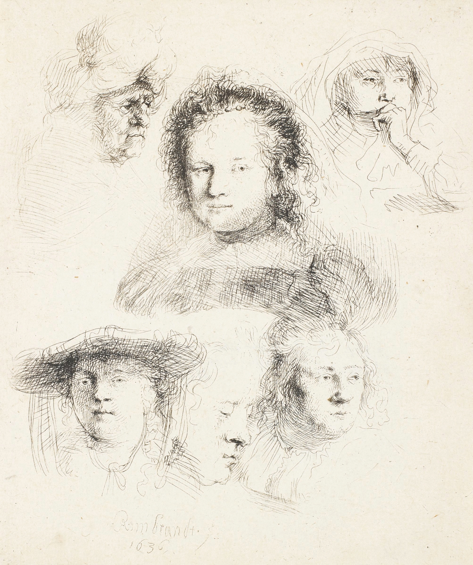 Studies of the Head of Saskia and Others (1636)