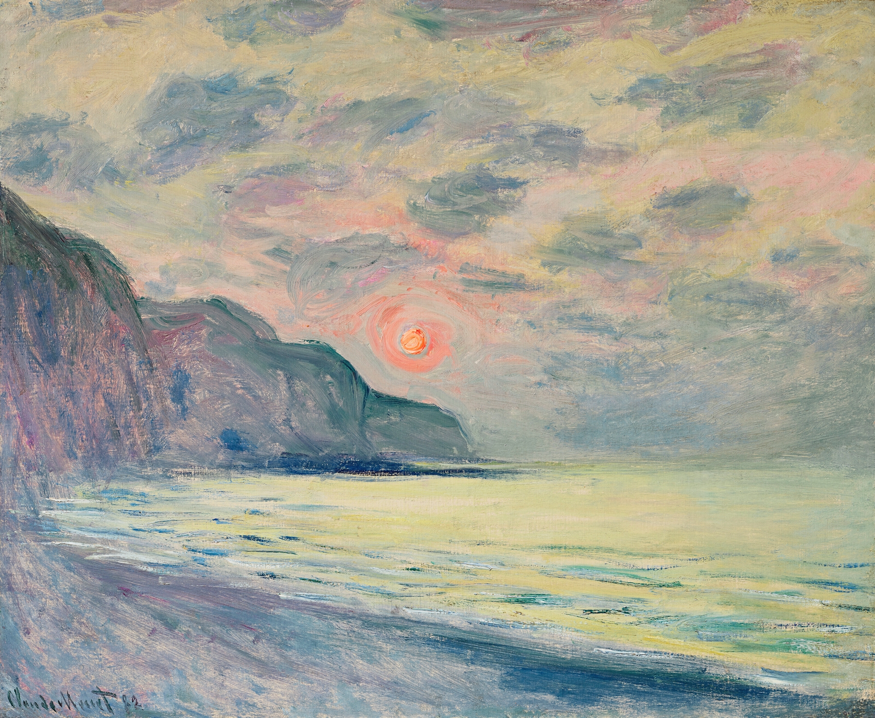 Soleil couchant, temps brumeux, Pourville (1882)