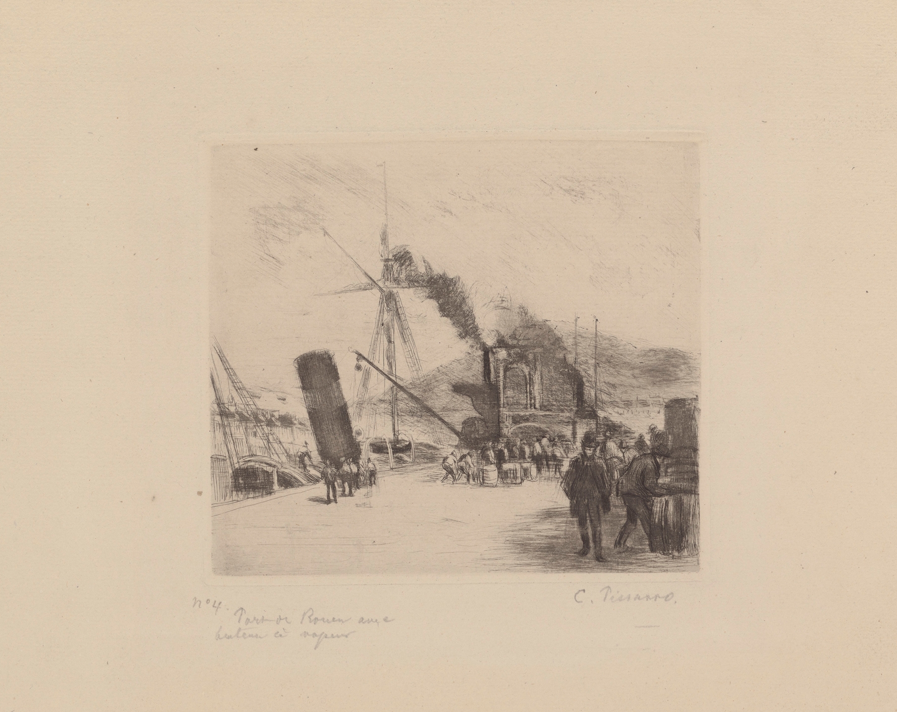 Port de Rouen avec bateau à vapeur (1885)