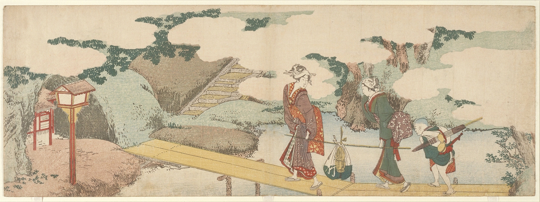 Two Women and a Boy on Boardwalk (1800s)