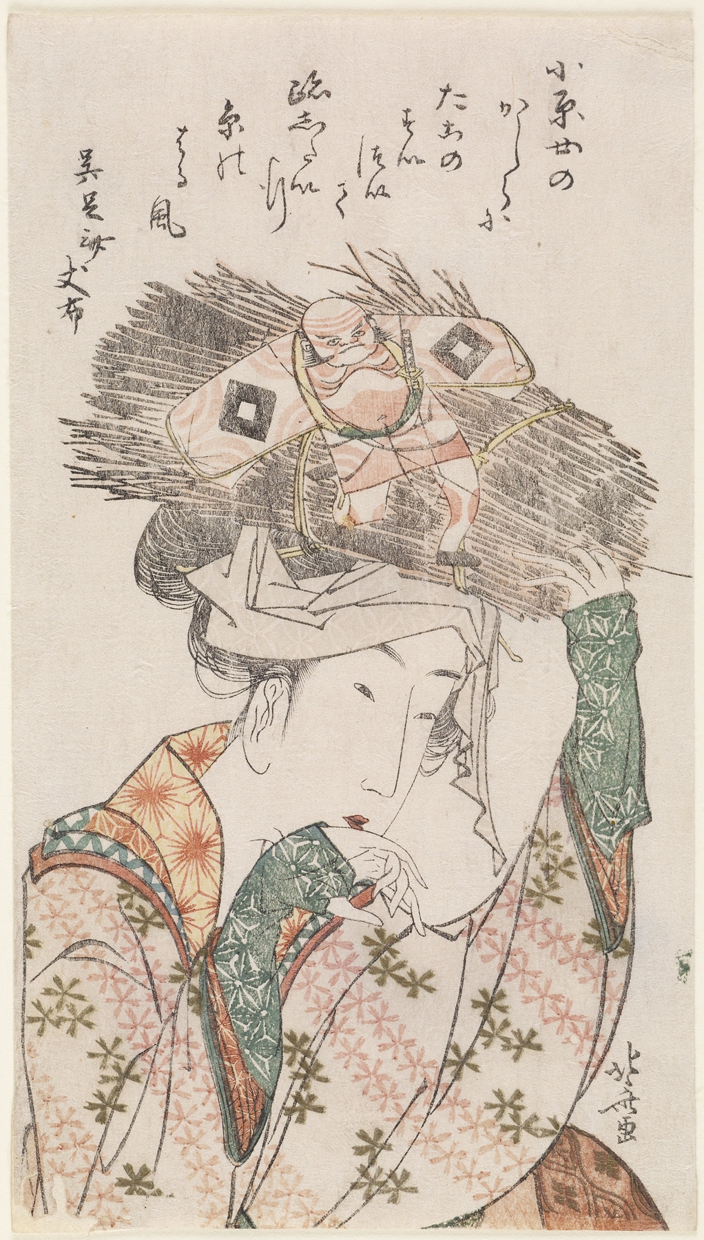 Woman of Ōhara with Firewood Bundle and Kite (1800s)