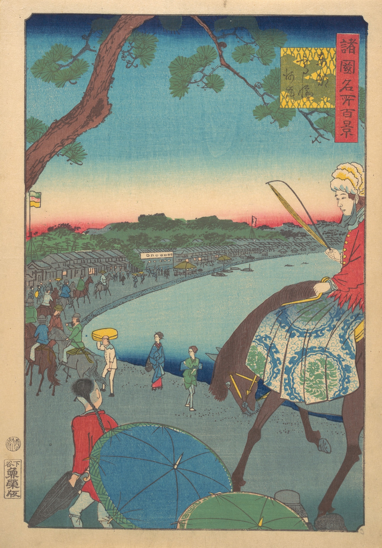 Foreigners Riding Along the Coast at Takanawa in the Eastern Capital (1861)