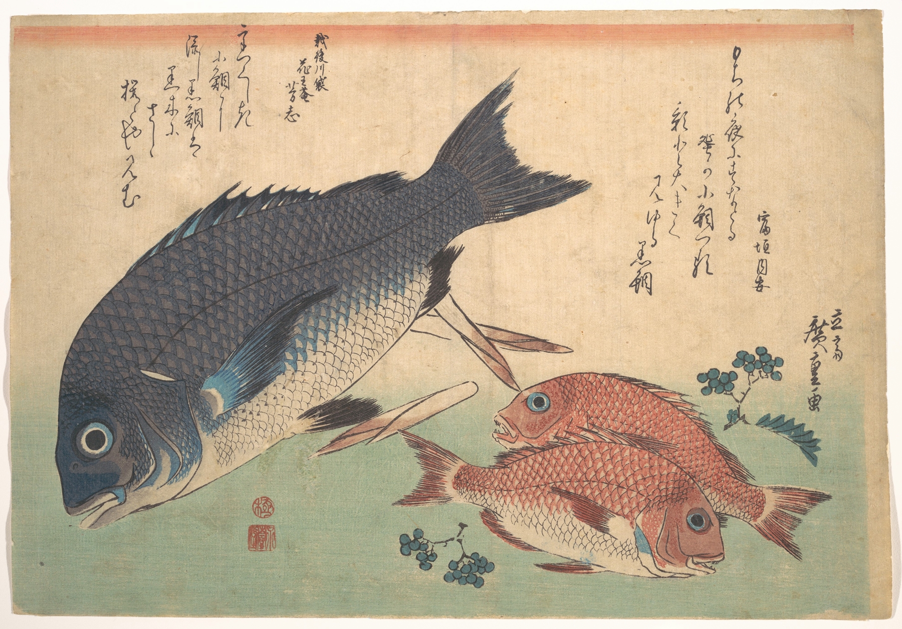Kurodai and Kodai Fish with Bamboo Shoots and Berries (1830s)