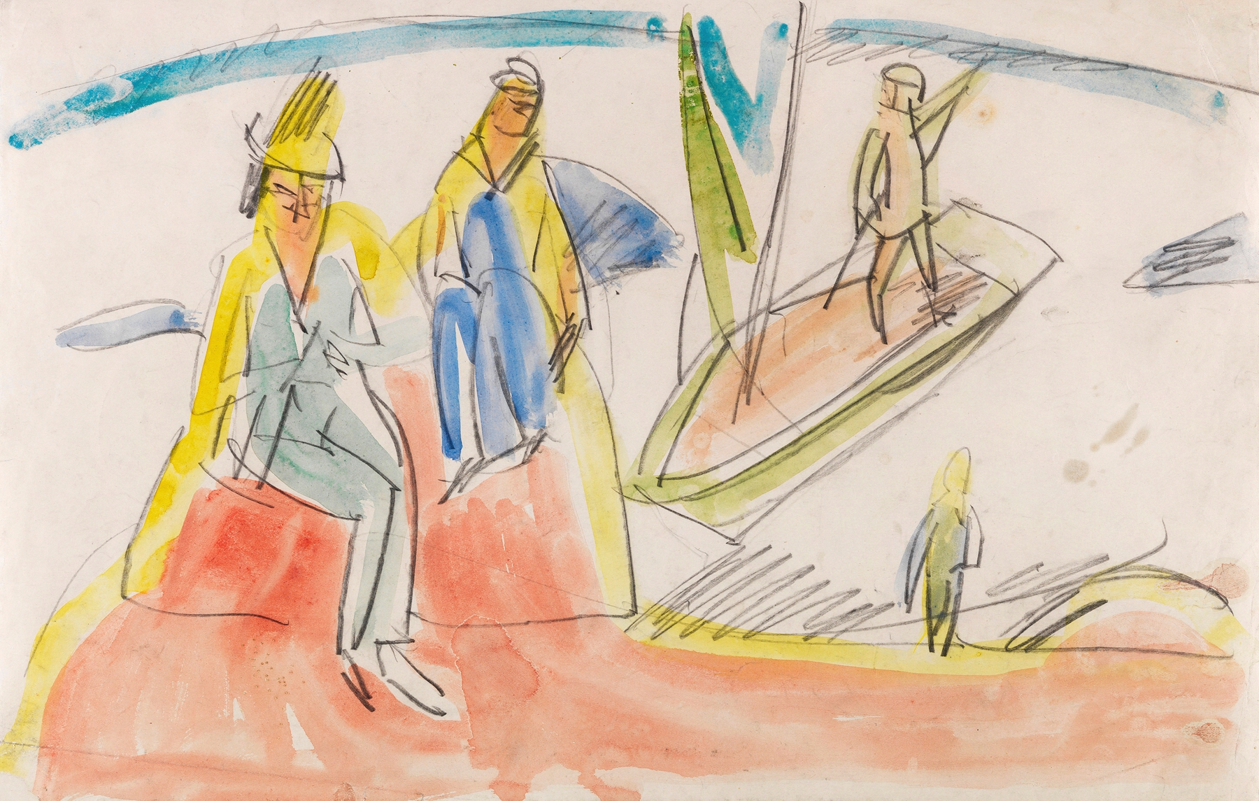 Menschen und Boot am Strand (1913)