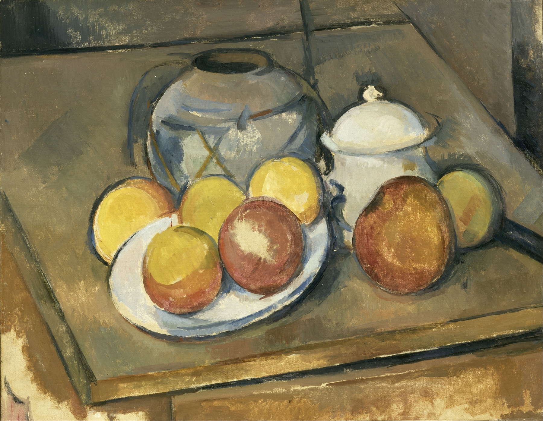 Straw-Trimmed Vase, Sugar Bowl and Apples (1890 – 1893)