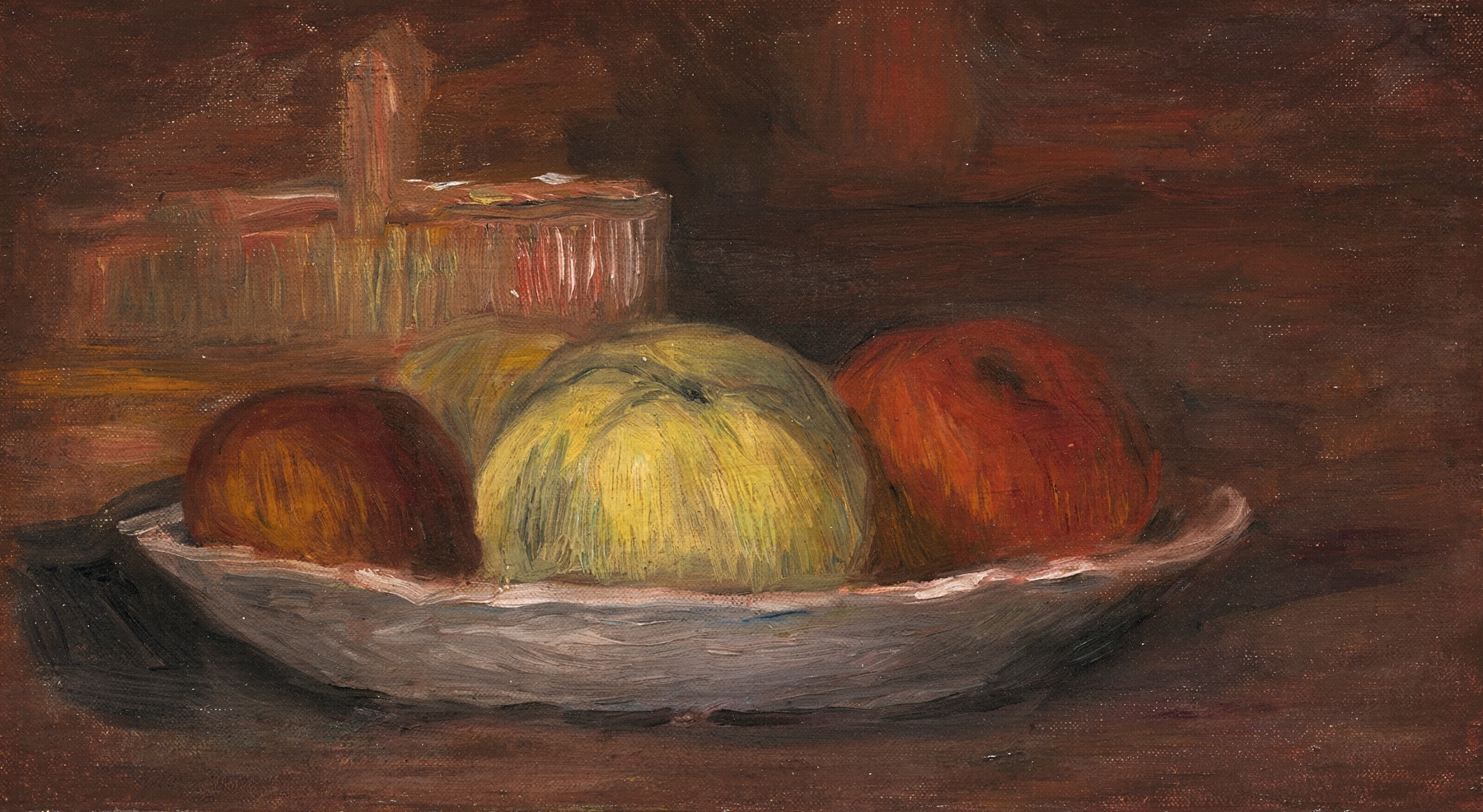 Pommes dans un plat et panier (circa 1900)