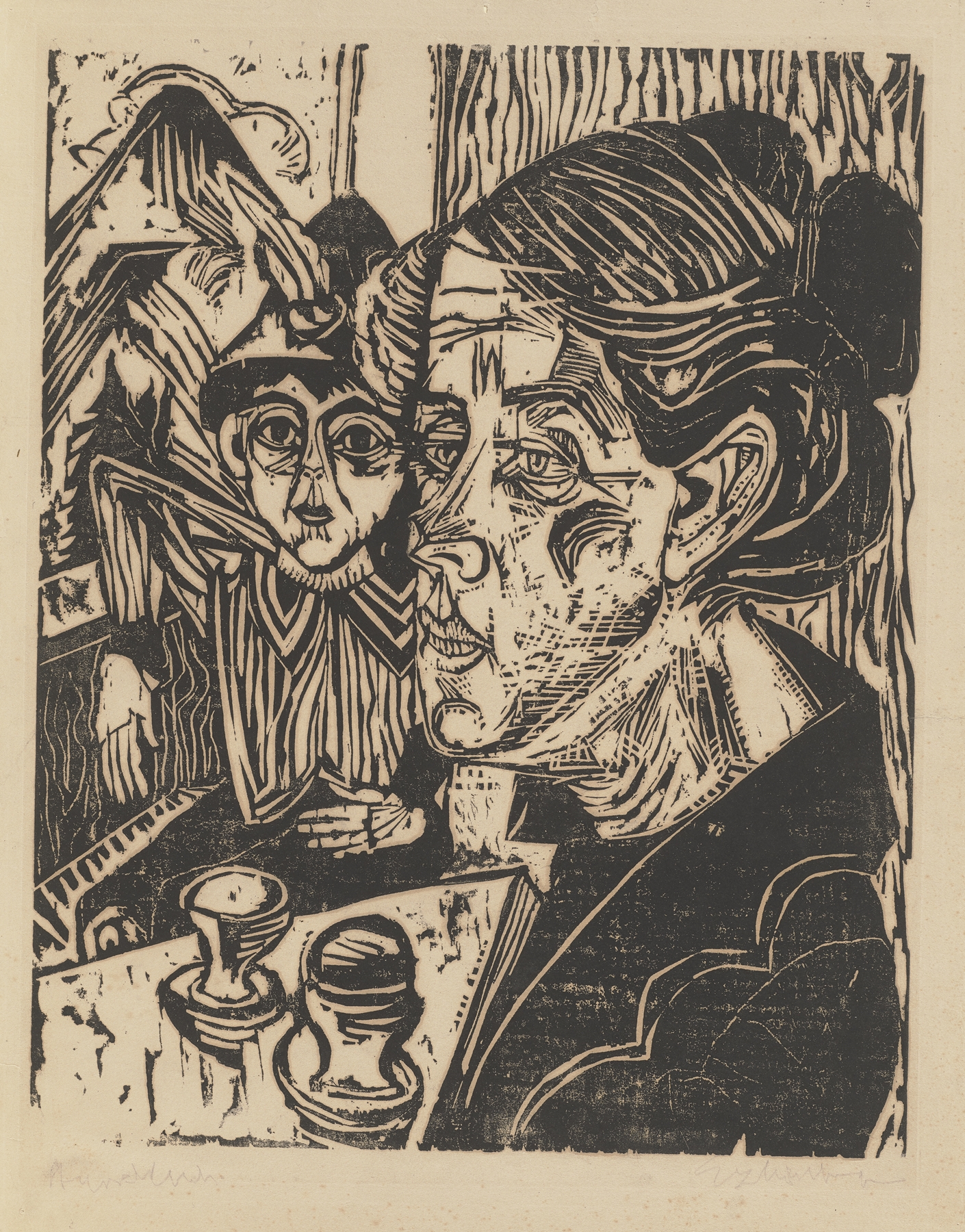 Bäuerin mit Knaben am Tisch (Frau Schmid mit Sohn Martin) (1917)