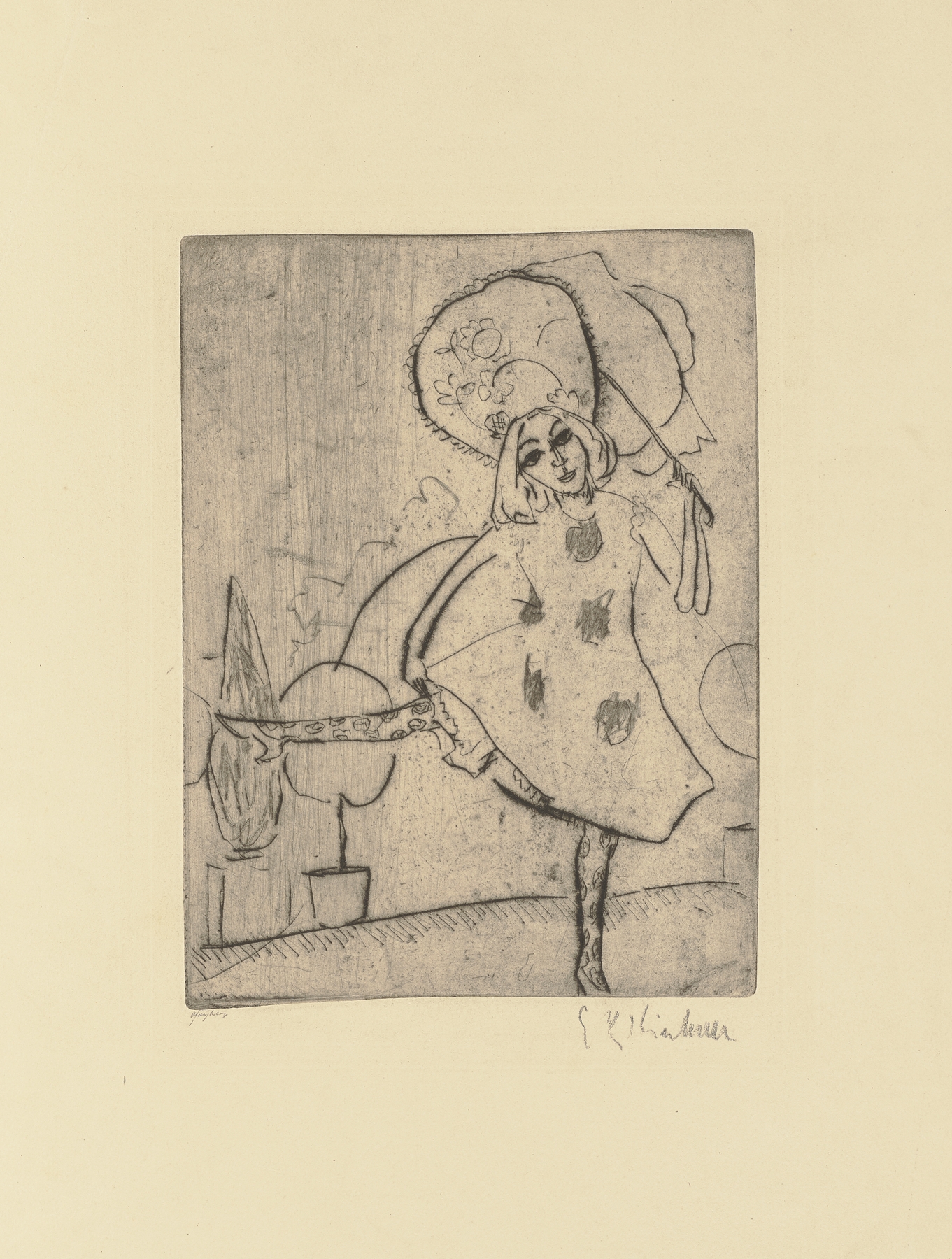 Blonde Pippa in weißem Tanzkostüm mit Schirm (1911)