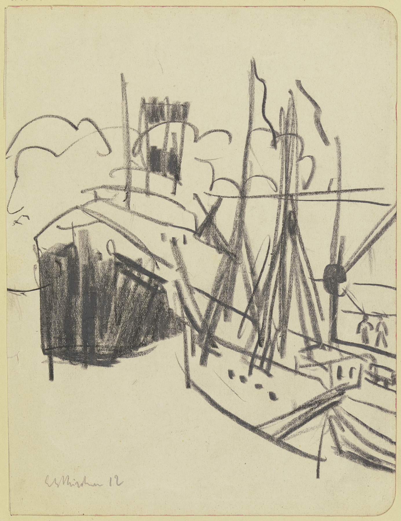 Dampfer und Segelschiff im Hafen (ca. 1910)