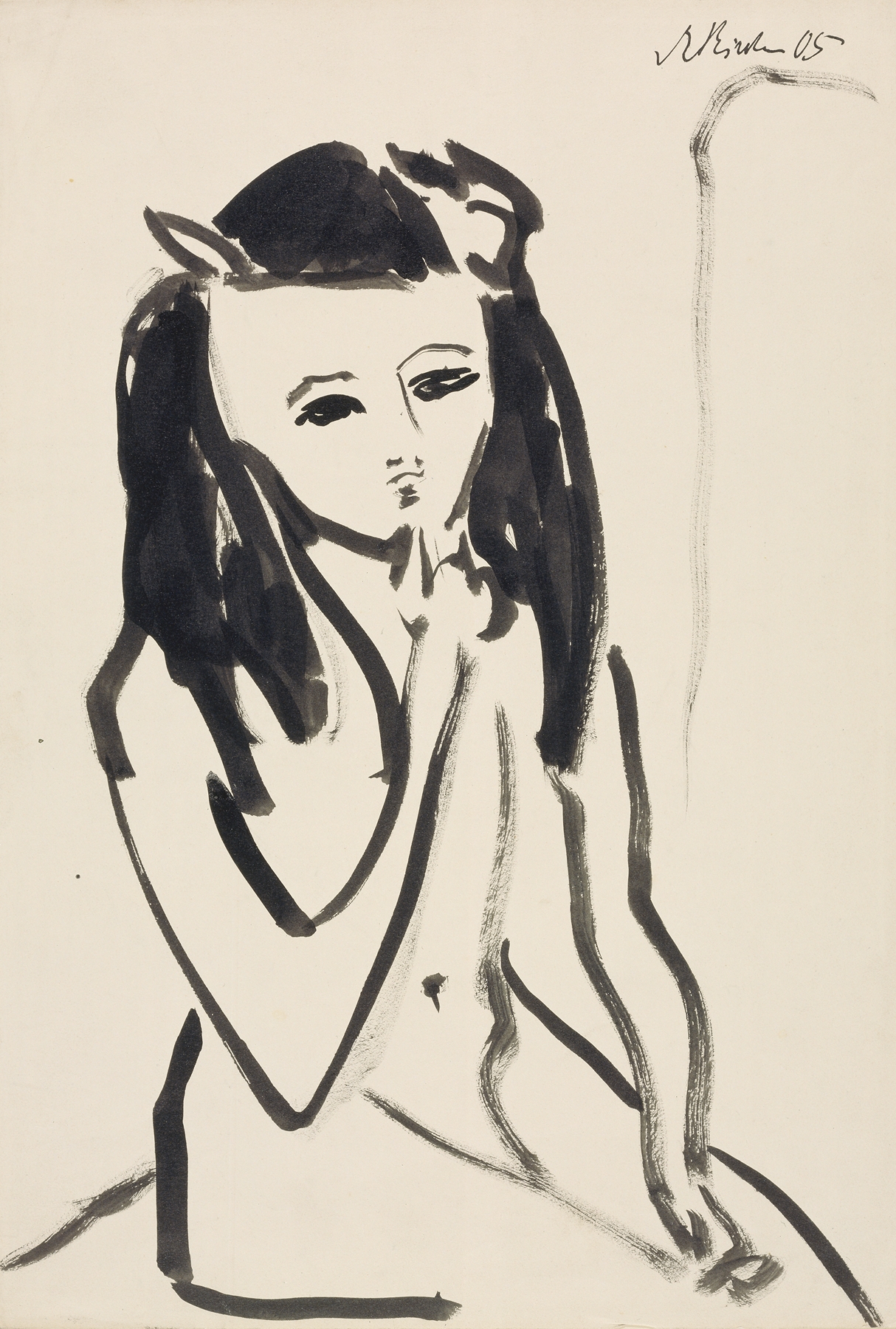 Fränzi as a Nude, Her Hand on Her Chin (ca. 1910)