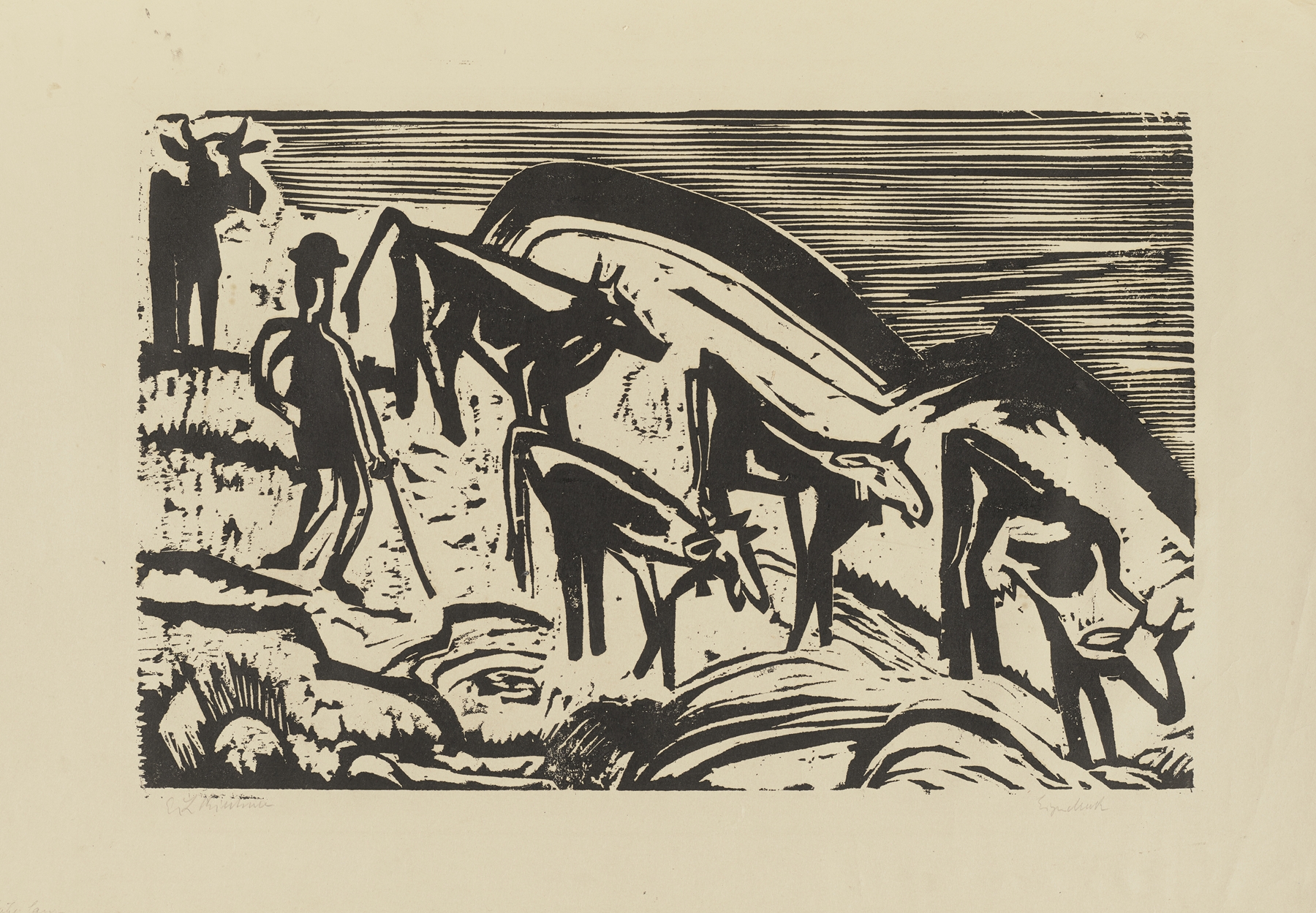 Hirt mit fünf absteigenden Kühen (1928)