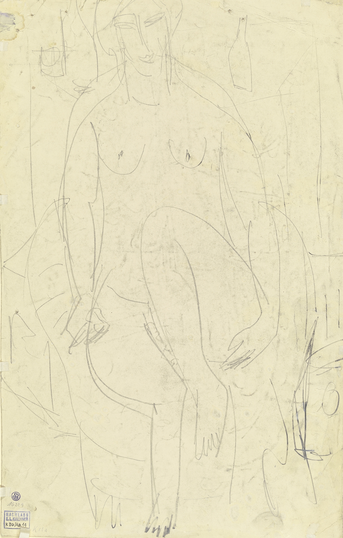 Sitting female nude (ca. 1911)