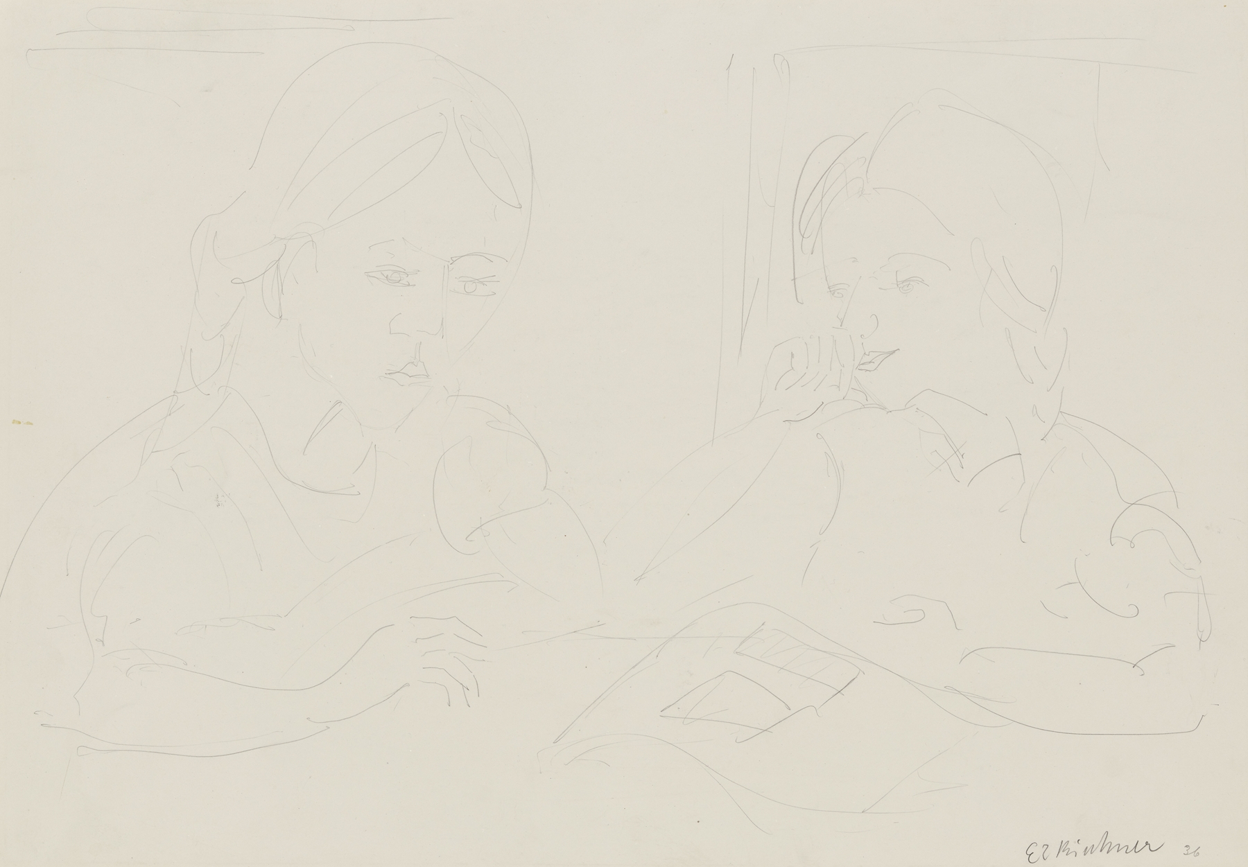 Two girls at the table (ca. 1936)