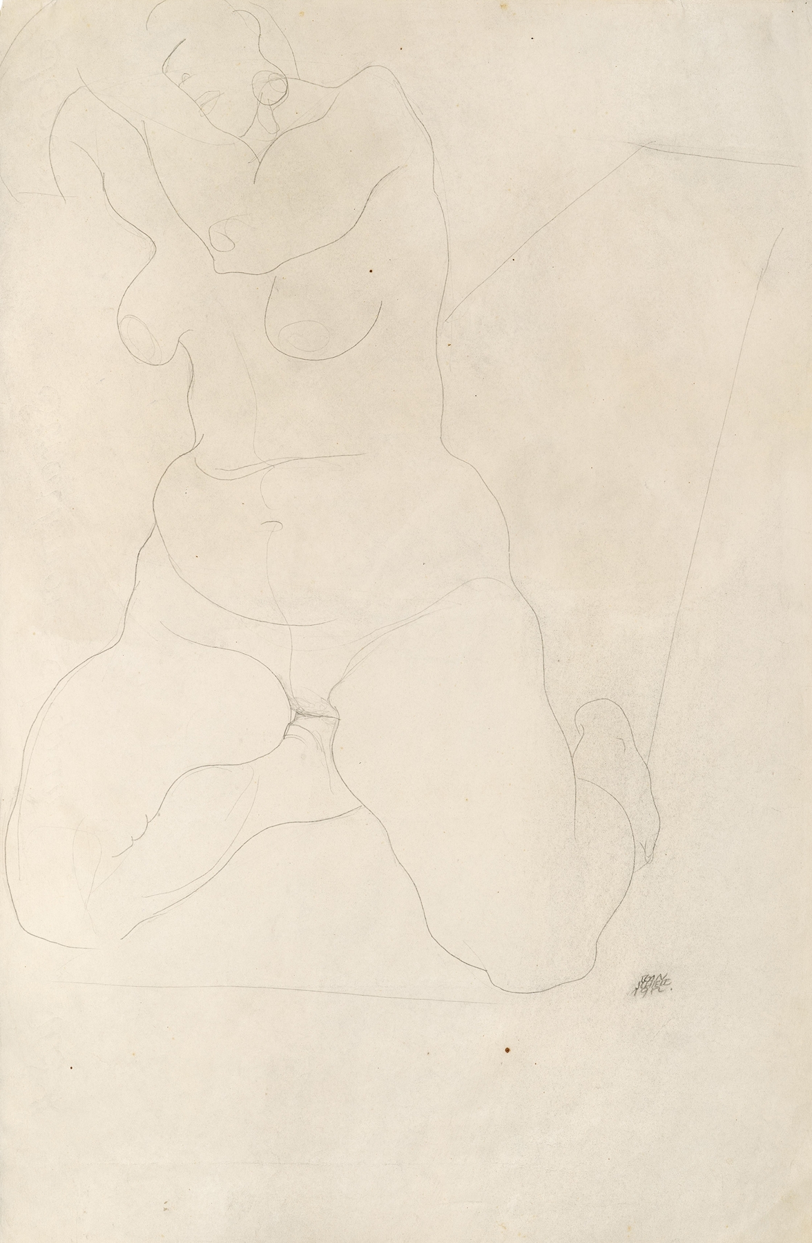Female nude kneeling on carpet (1912)