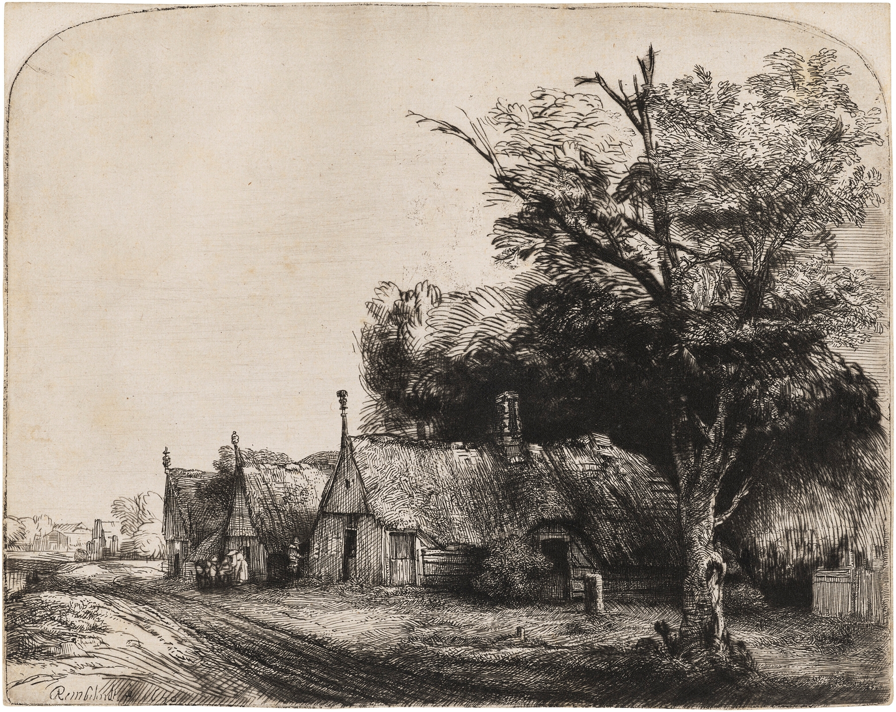 Landscape with three gabled Cottages beside a Road (1650)
