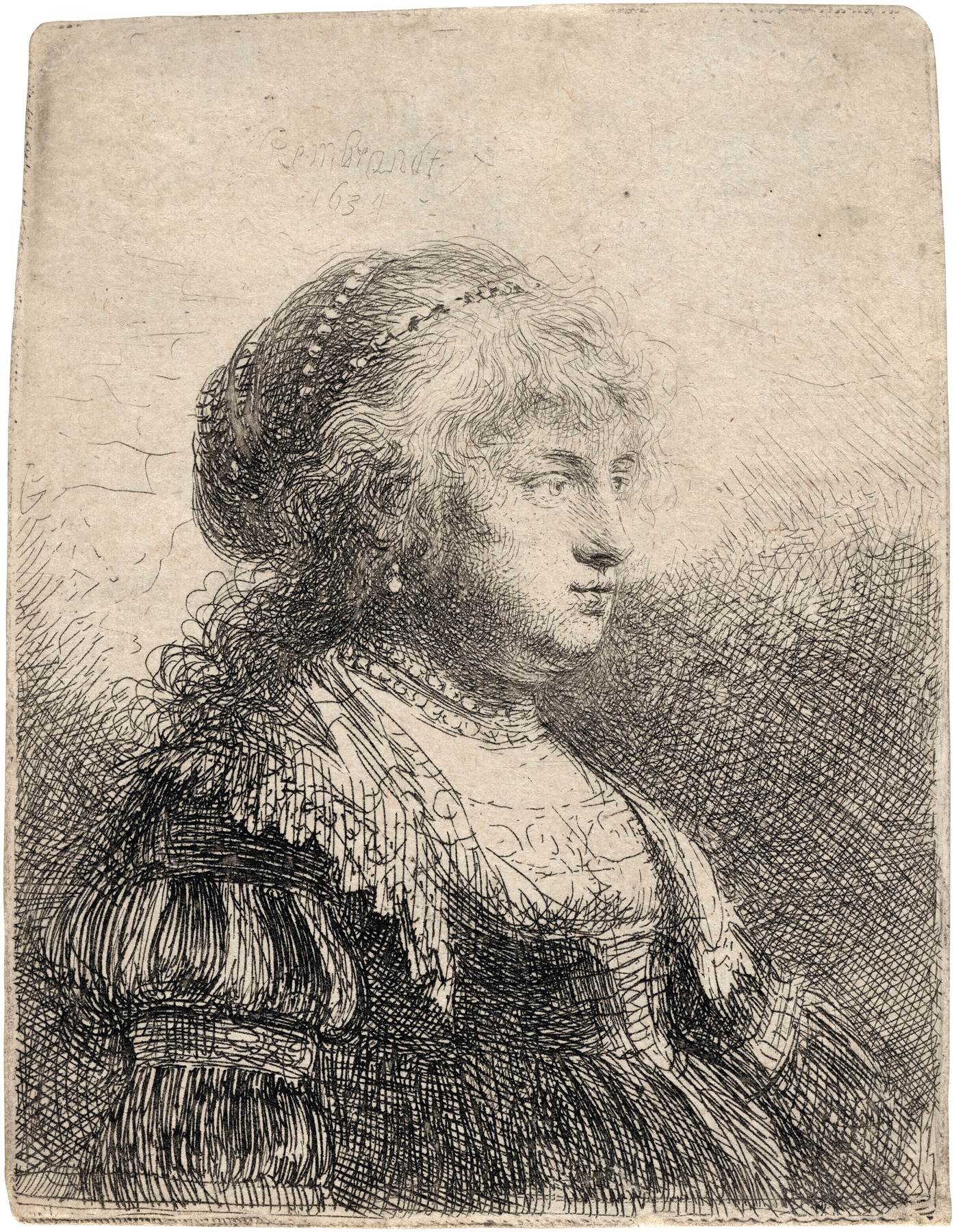 Saskia with Pearls in her Hair (1634)