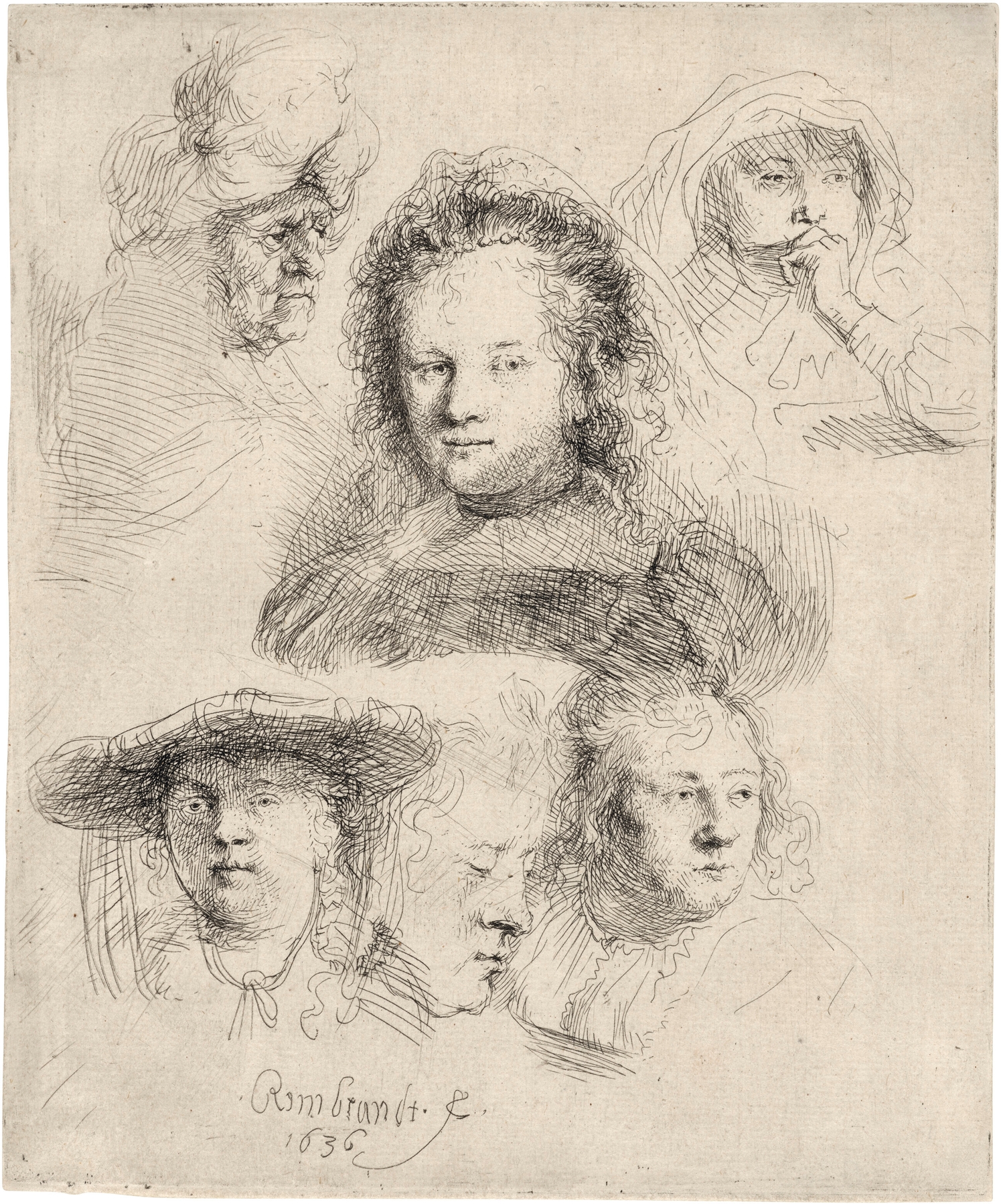 Studies of the Head of Saskia and Others (1636)