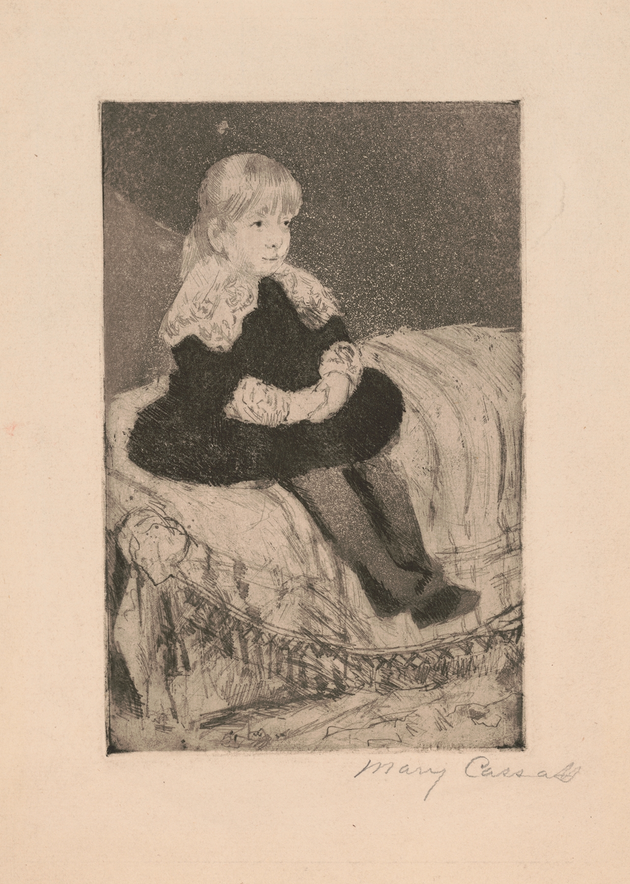 Mlle Luquet seated on a couch
