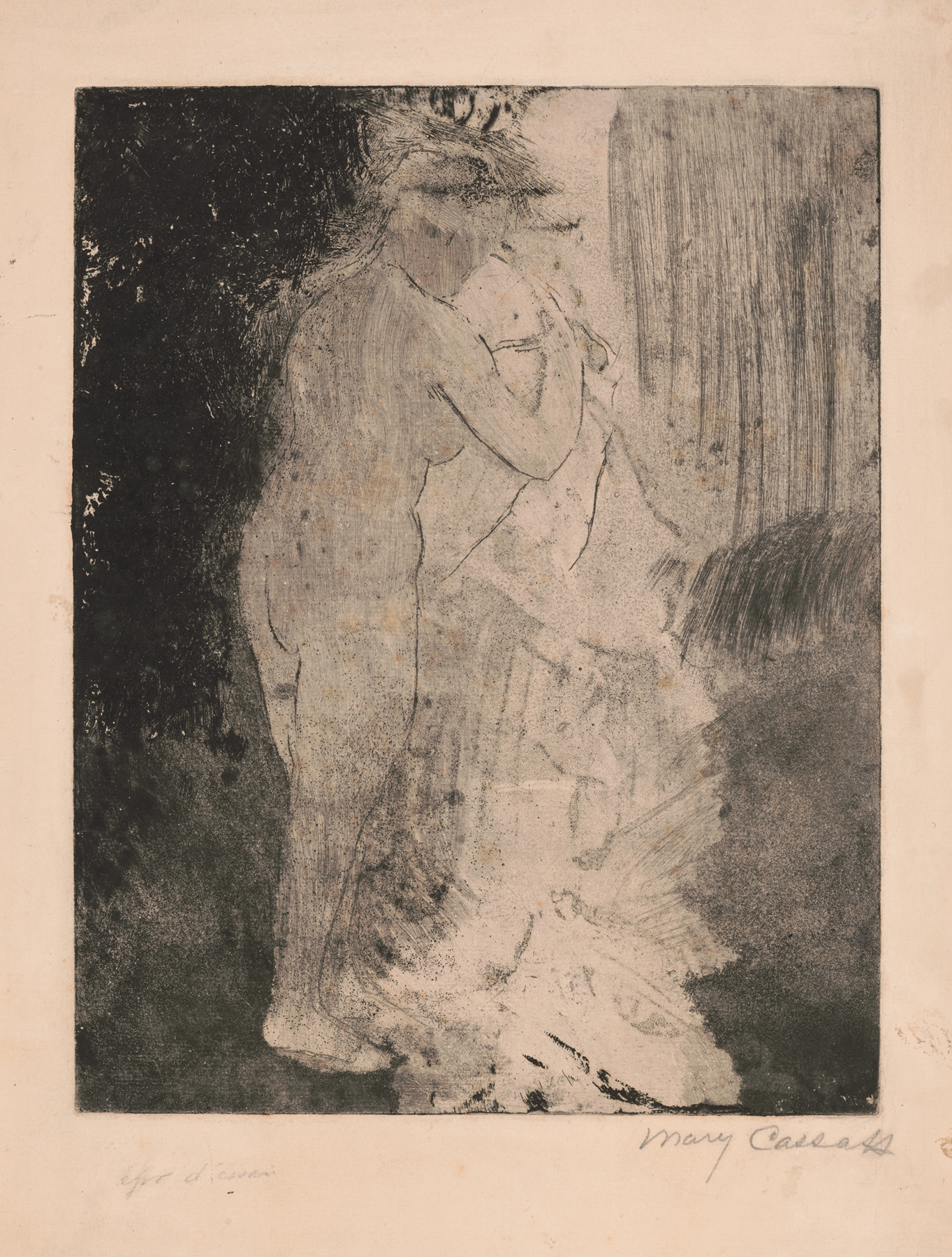 Standing nude with towel