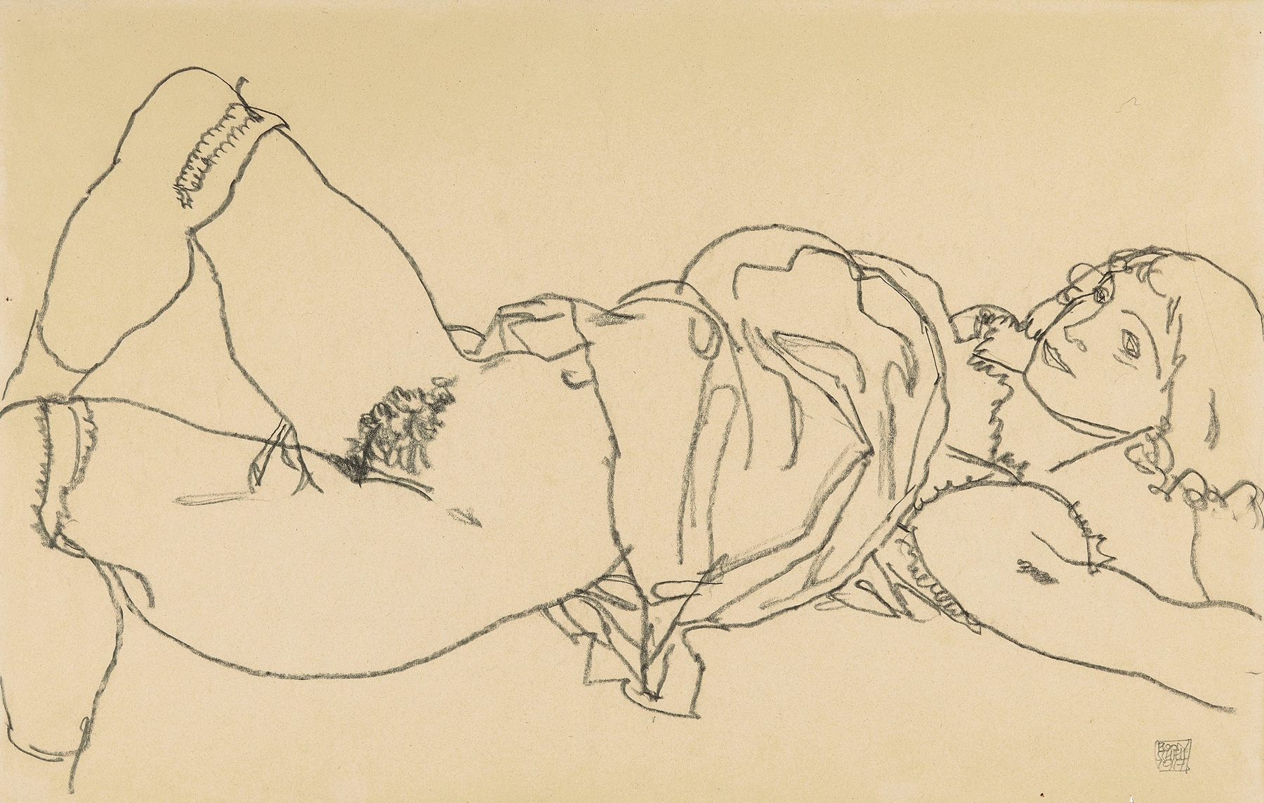 Liegender Mädchenakt nach rechts, in ganzer Figur (1917)