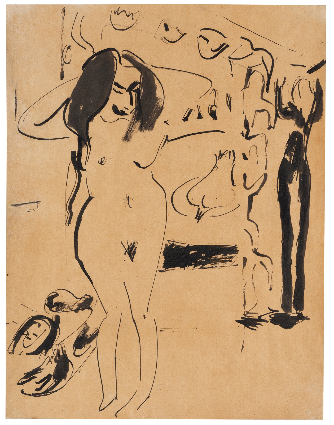 Mädchenakt (Stehender Akt vorm Vorhang) (1910)