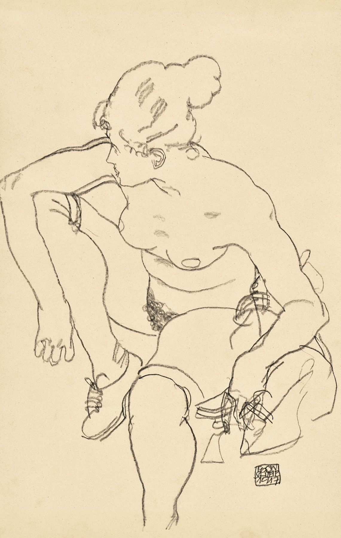 Frau Sitzend mit Schuhen (1917)