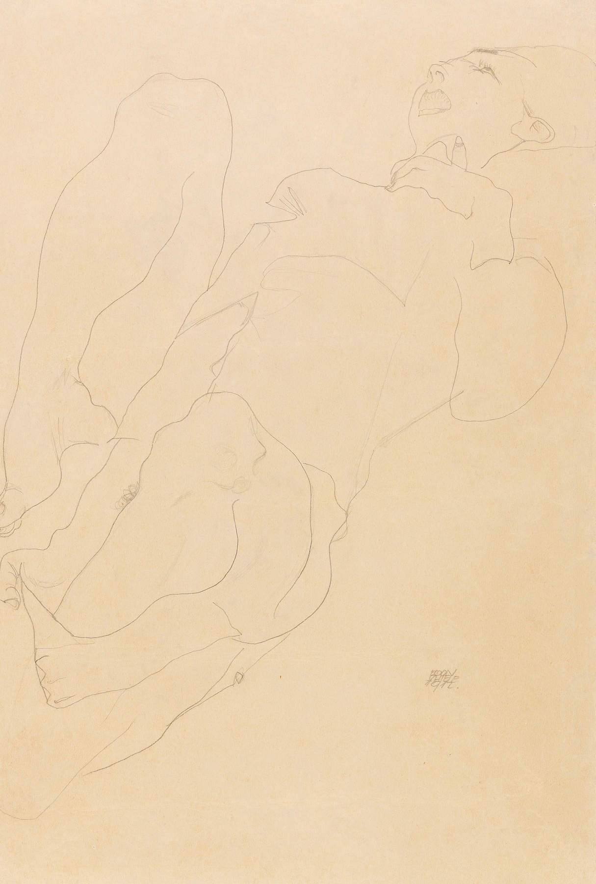 Liegender Akt mit erhobenen Beinen (1912)