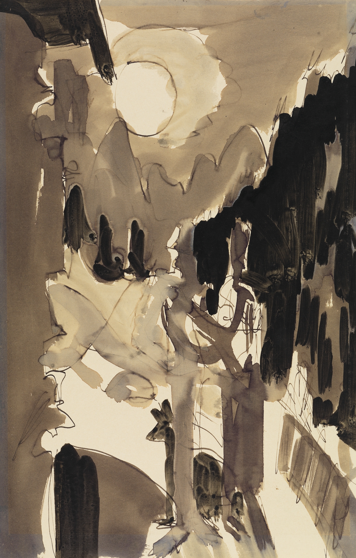 Paar im Mondlicht vor dem Haus (ca 1928)