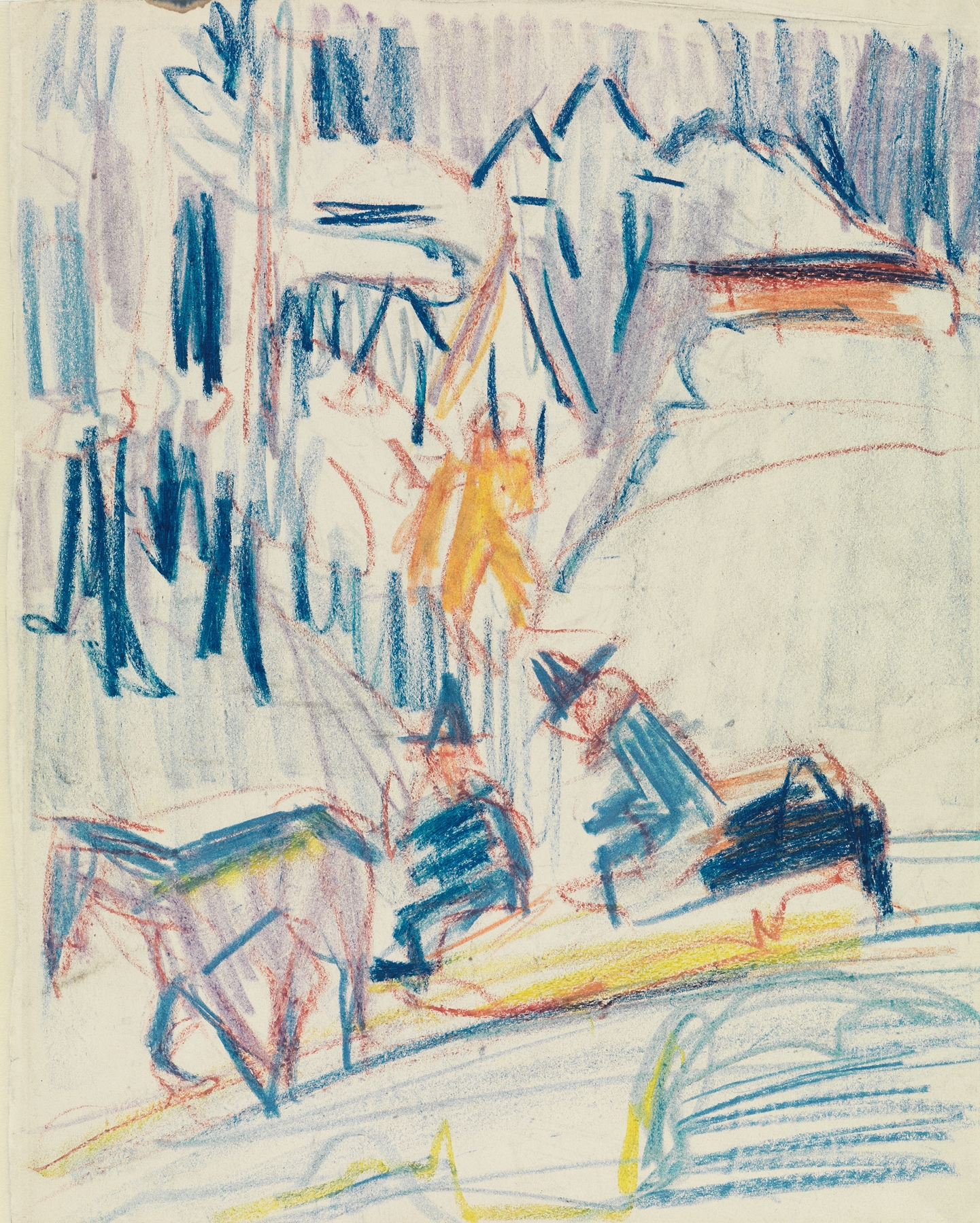 Pferdeschlitten mit zwei Männern im Hochgebirge (1922-1923)