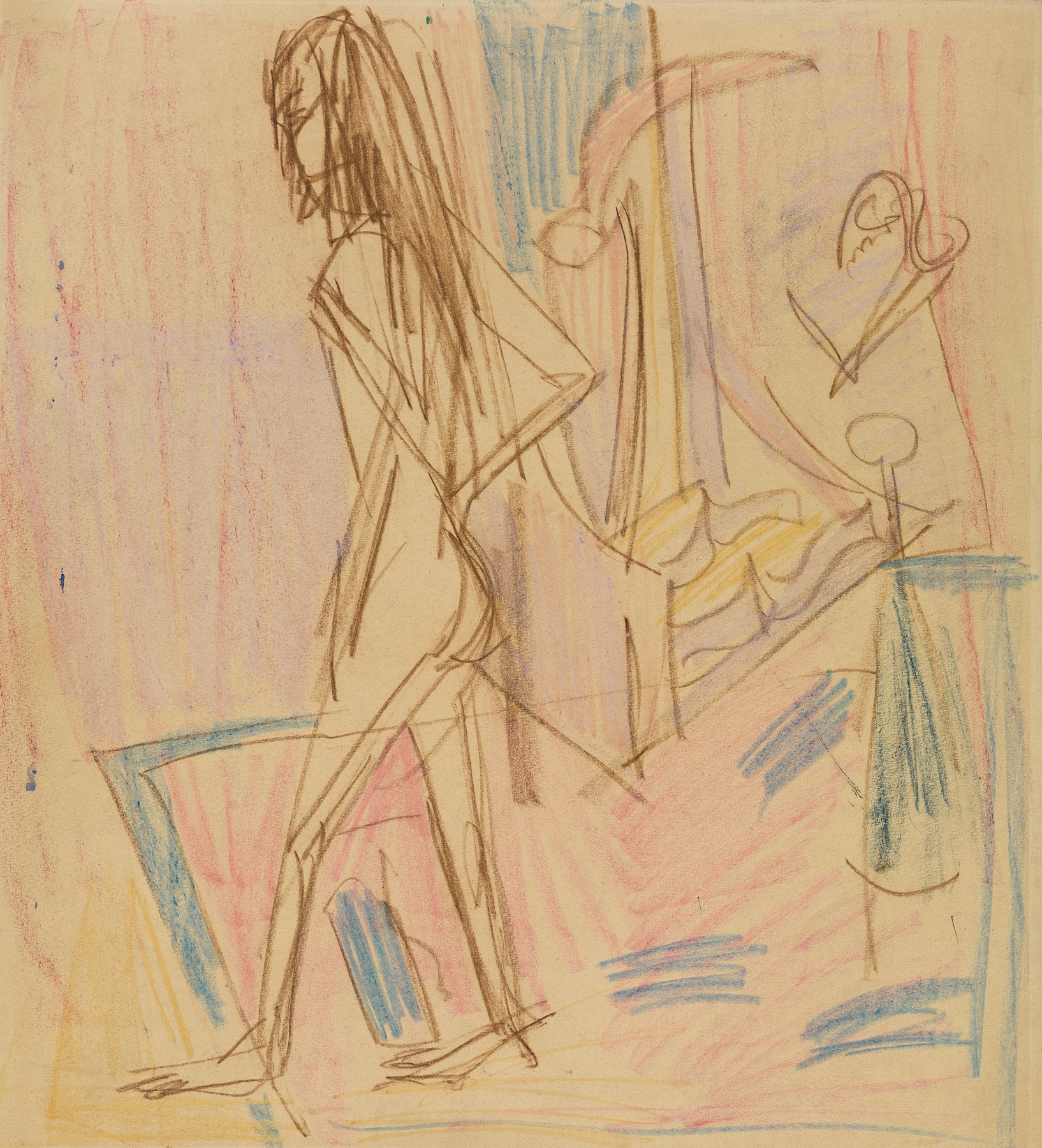 Stehender weiblicher Akt auf Teppich (ca 1913)