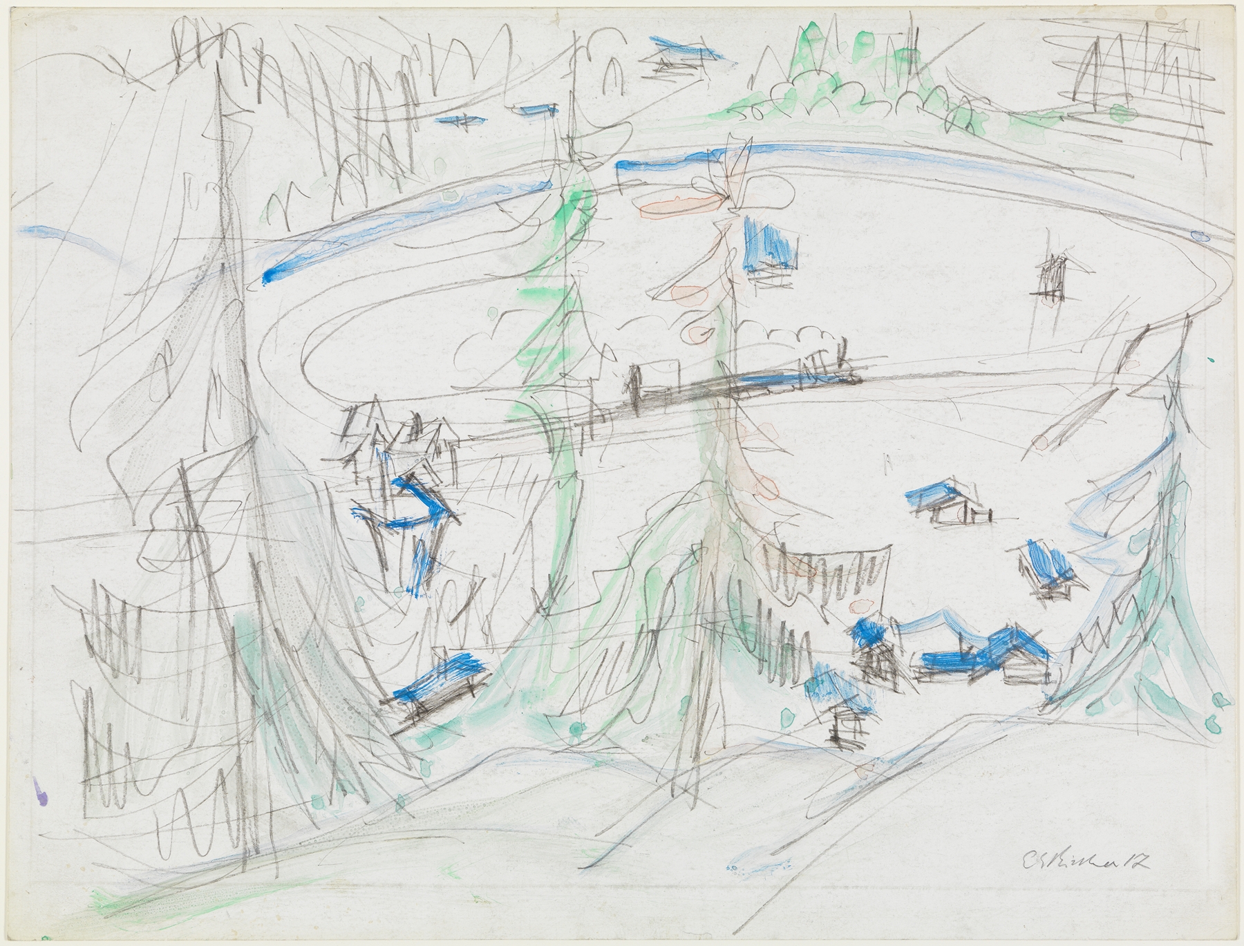 Talkessel mit Häusern und Bahnlinie (1917)