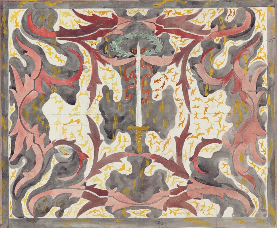 Carel Adolph Lion Cachet - Decoratief ontwerp met opstaande degen