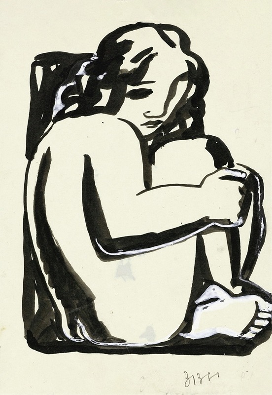 Leo Gestel - Naakte zittende vrouw met opgetrokken knieën (schets)