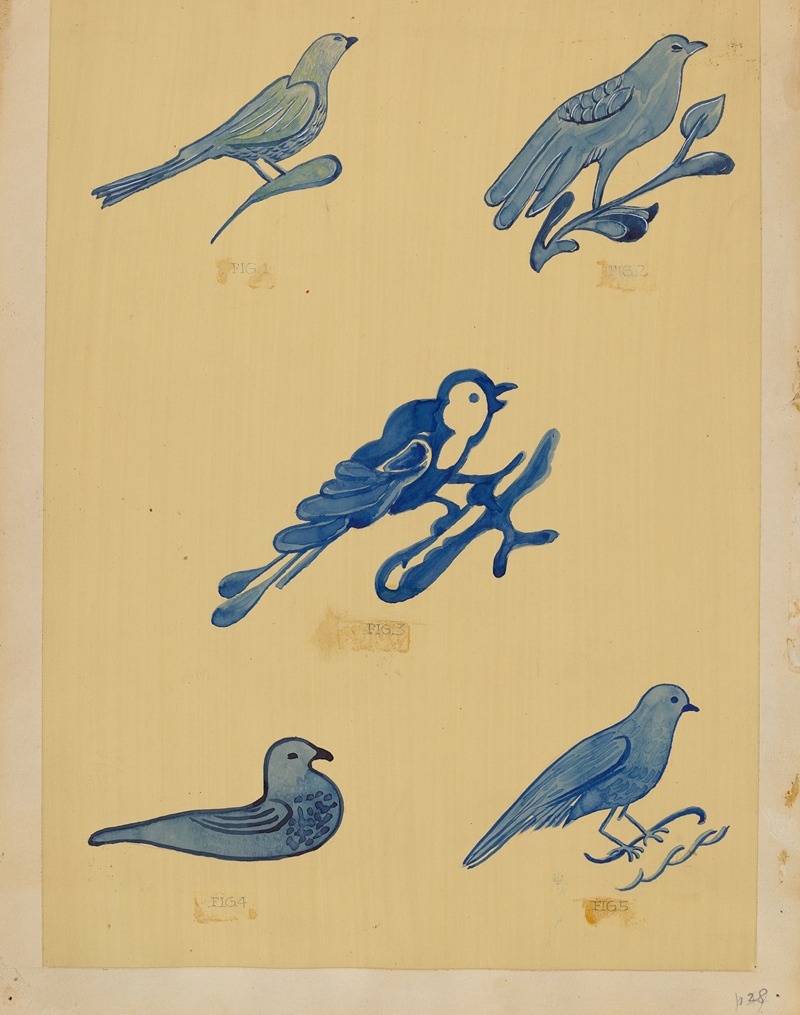 American 20th Century - Bird Decorations on Stoneware