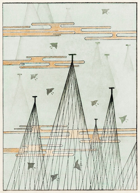 Watanabe Seitei - Skyscape with birds flying