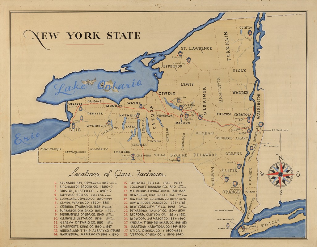 American 20th Century - Map of New York State