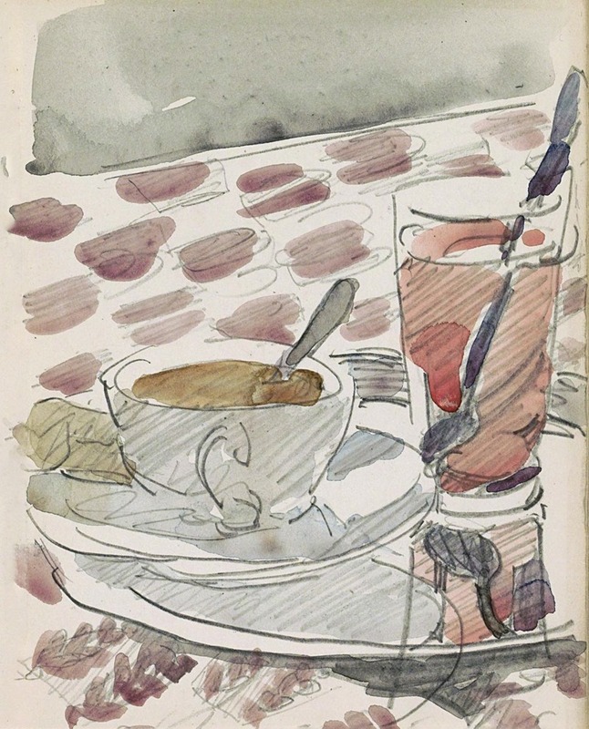Reijer Stolk - Tray with a cup, saucer and glass on a table