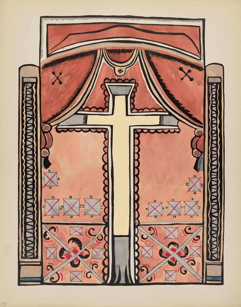 American 20th Century - Plate 13 – Design with Cross – From Portfolio Spanish Colonial Designs of New Mexico