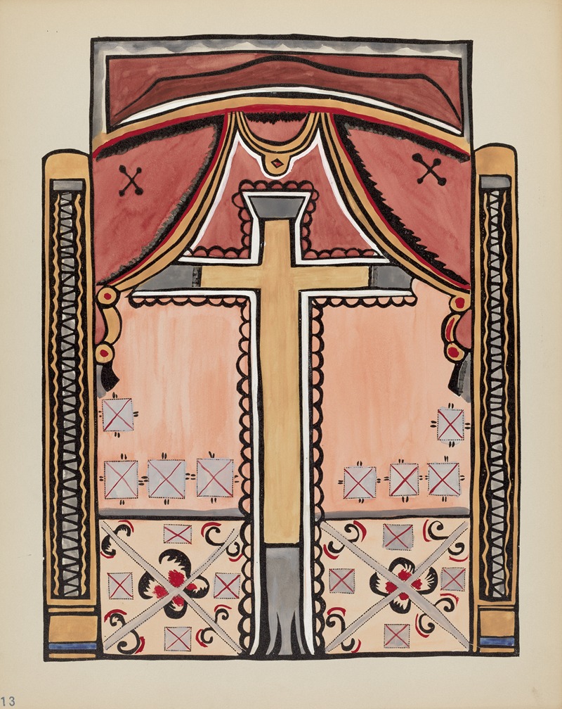 American 20th Century - Plate 13 – Design with Cross, Chimayo – From Portfolio Spanish Colonial Designs of New Mexico