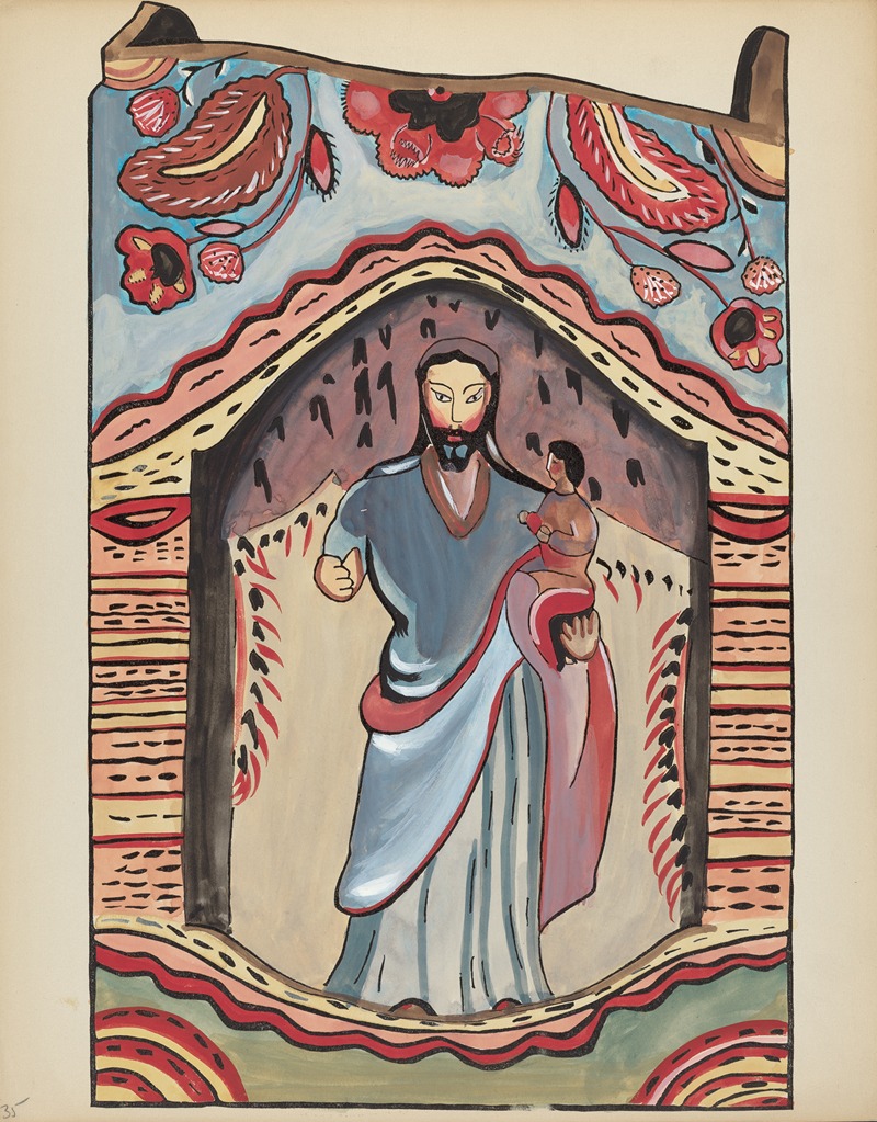 American 20th Century - Plate 35 – Saint Joseph in Wooden Niche – From Portfolio Spanish Colonial Designs of New Mexico